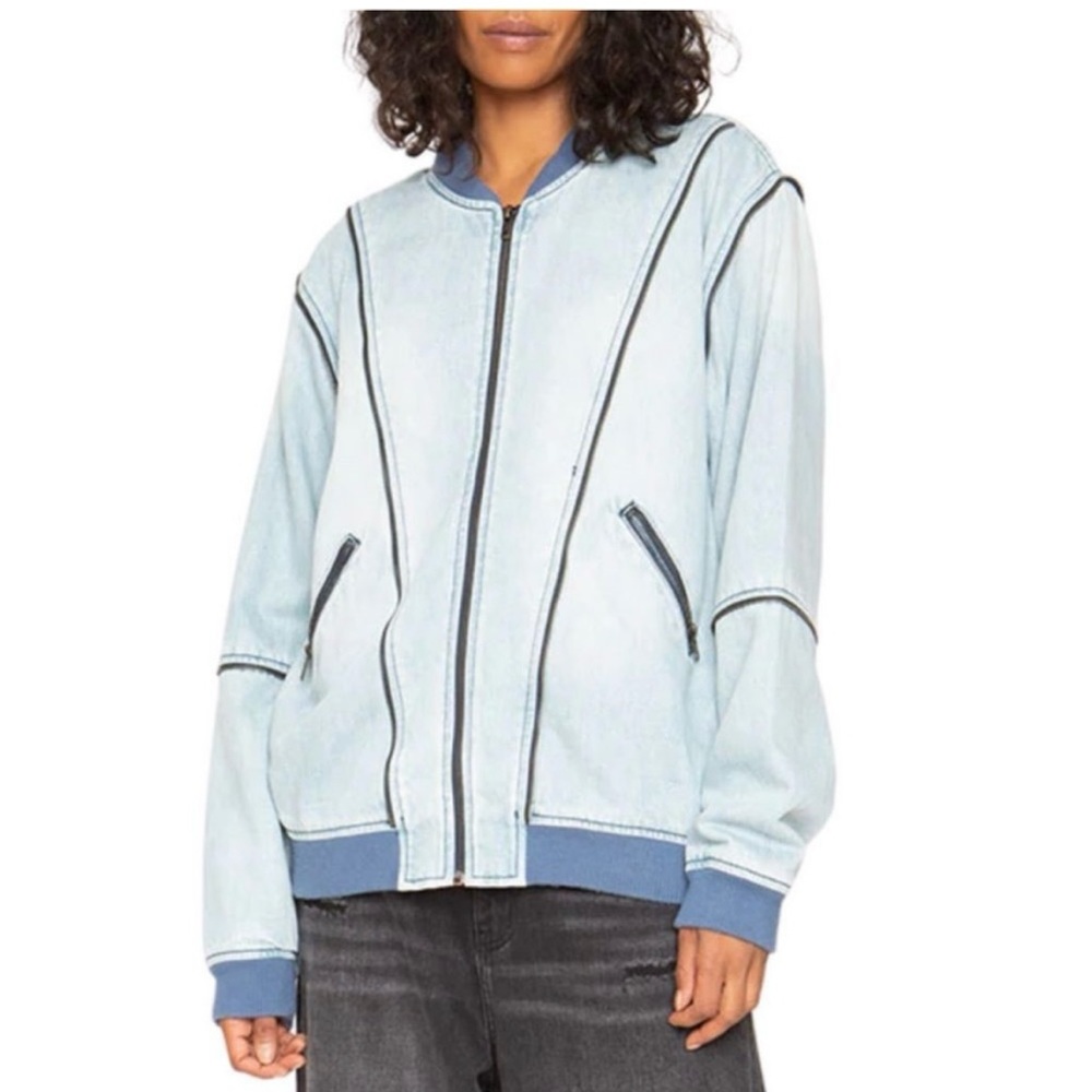 NWT Sandrine Rose x Free People Zip denim bomber jacket oversized XS- cute!